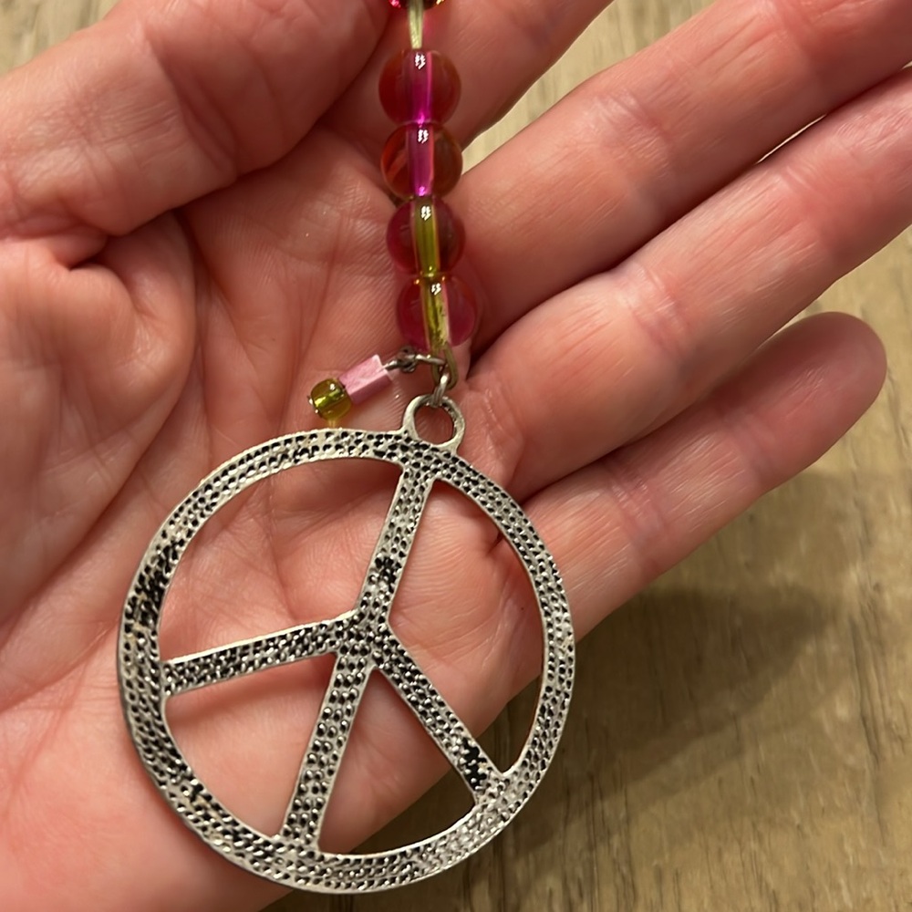 Silver Peace Sign & Glass Bead Handmade Bag Charm ~ Indie Aesthetic Accessories